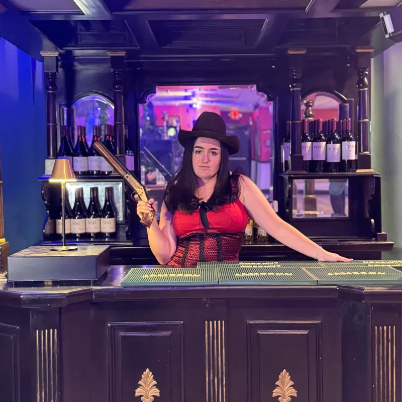 a person standing in front of a counter